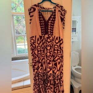 Blush and Burgundy Sleeveless Patterned Maxi Dress
